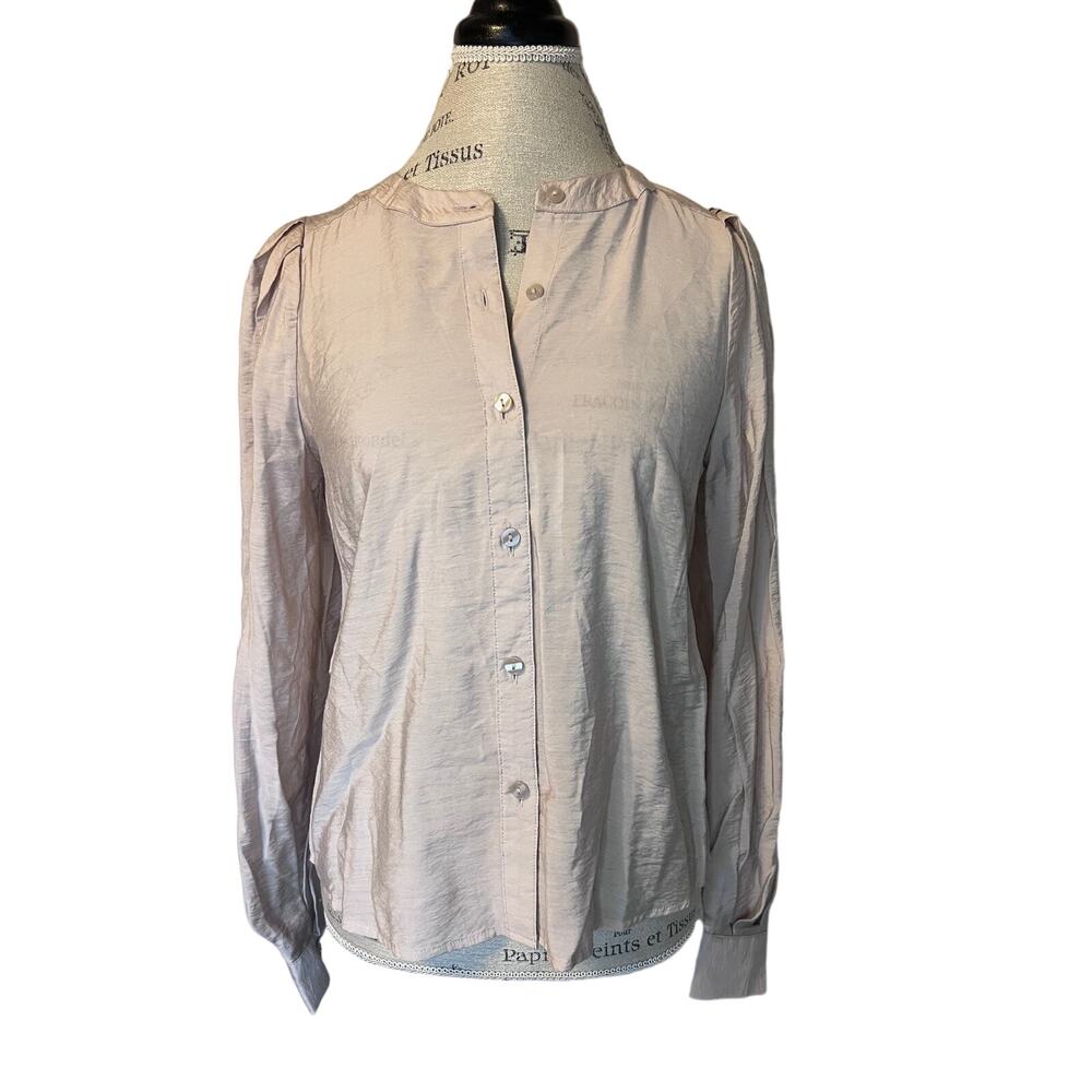 A New Day Women's Button Down Top Pleated Shoulder Detail Lt Brown SZ XS NWT